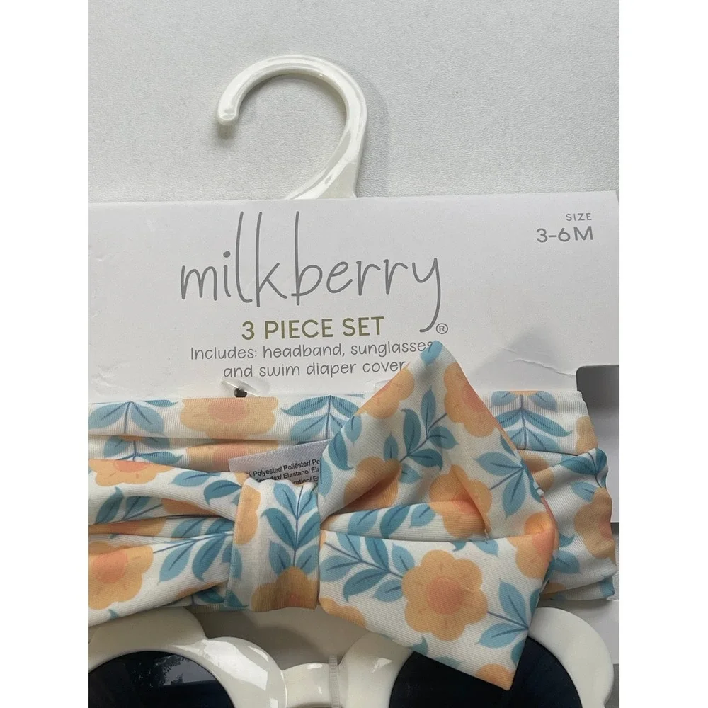 Milkberry Baby Girl 3 Piece Floral Swim Set Headband Sunglasses 3-6M IJ1100004